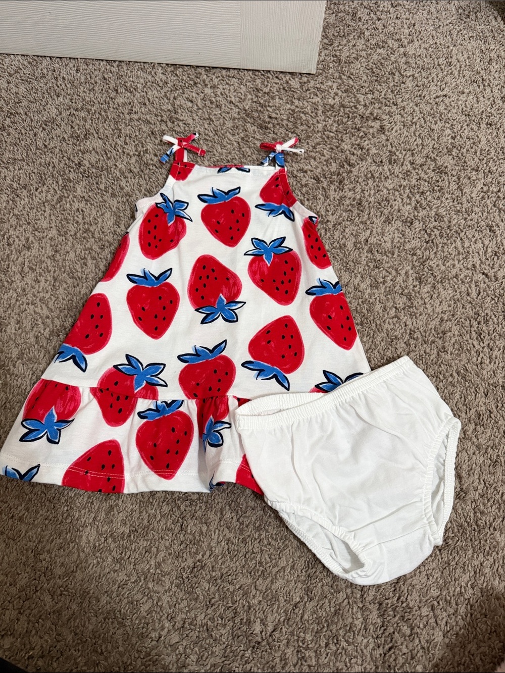 NWOT Carter's Baby Girl's Sleeveless Strawberry Print Dress with Diaper Cover